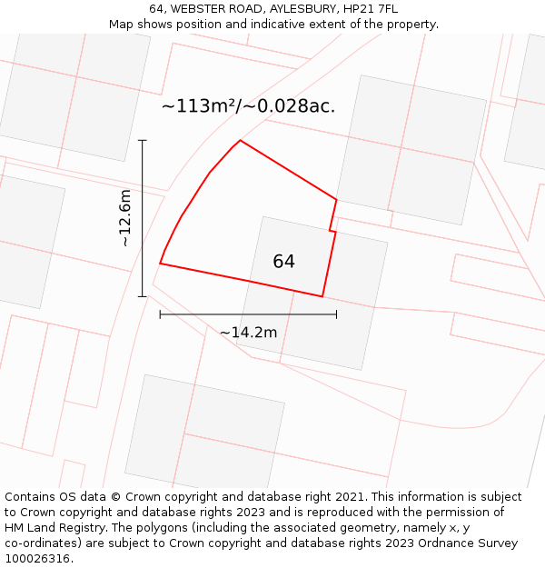 64, WEBSTER ROAD, AYLESBURY, HP21 7FL: Plot and title map