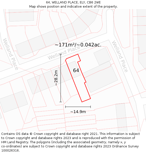 64, WELLAND PLACE, ELY, CB6 2WE: Plot and title map
