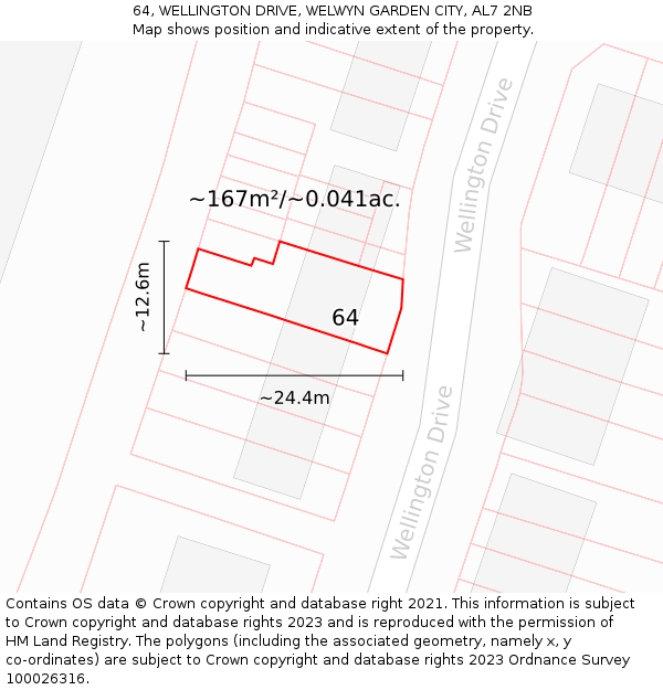 64, WELLINGTON DRIVE, WELWYN GARDEN CITY, AL7 2NB: Plot and title map