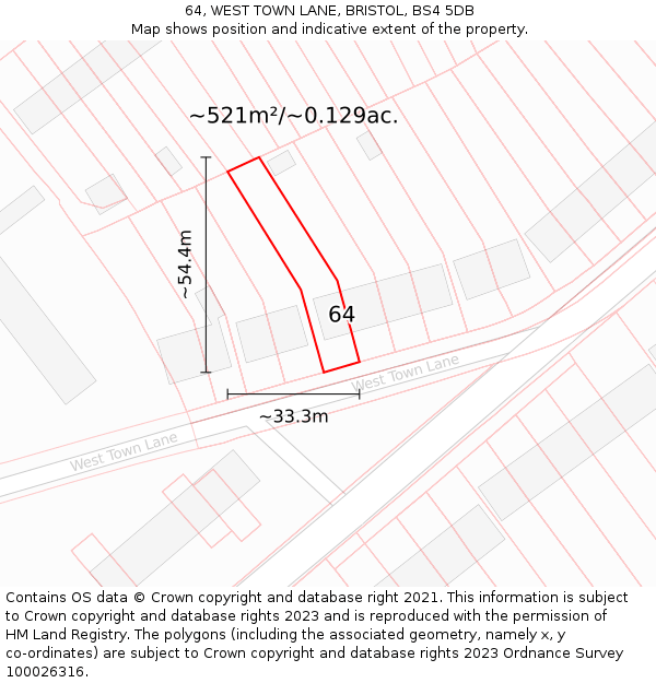 64, WEST TOWN LANE, BRISTOL, BS4 5DB: Plot and title map