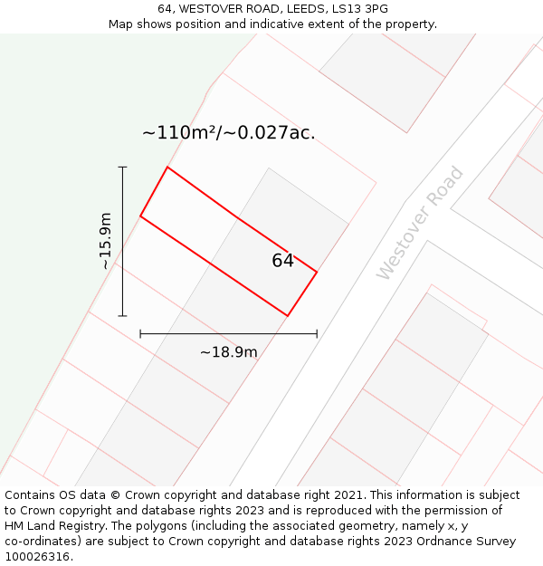 64, WESTOVER ROAD, LEEDS, LS13 3PG: Plot and title map