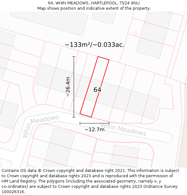 64, WHIN MEADOWS, HARTLEPOOL, TS24 9NU: Plot and title map