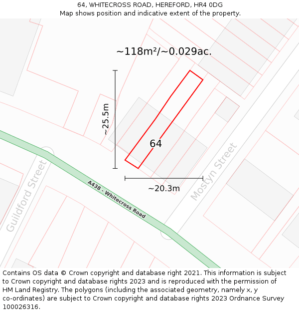 64, WHITECROSS ROAD, HEREFORD, HR4 0DG: Plot and title map