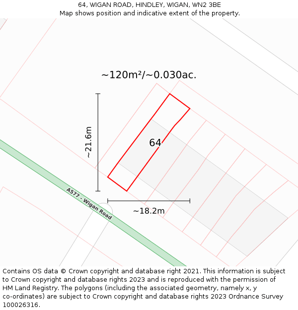 64, WIGAN ROAD, HINDLEY, WIGAN, WN2 3BE: Plot and title map