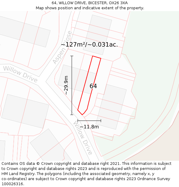 64, WILLOW DRIVE, BICESTER, OX26 3XA: Plot and title map
