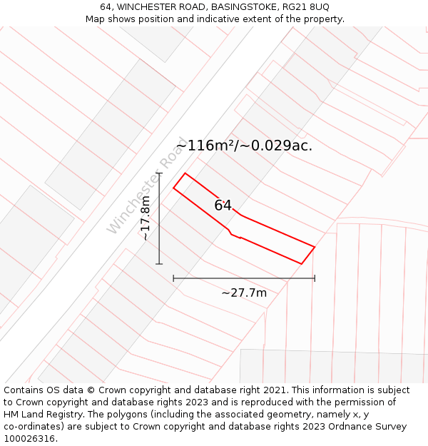 64, WINCHESTER ROAD, BASINGSTOKE, RG21 8UQ: Plot and title map