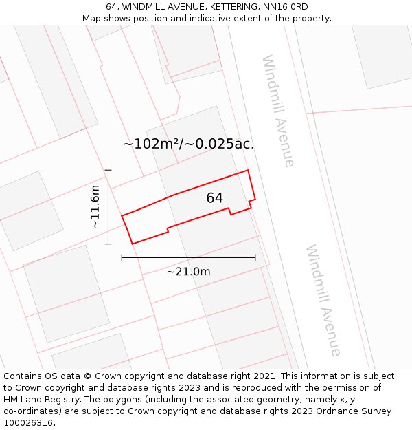 64, WINDMILL AVENUE, KETTERING, NN16 0RD: Plot and title map