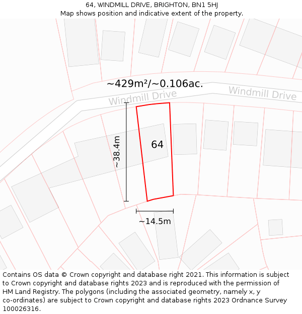 64, WINDMILL DRIVE, BRIGHTON, BN1 5HJ: Plot and title map