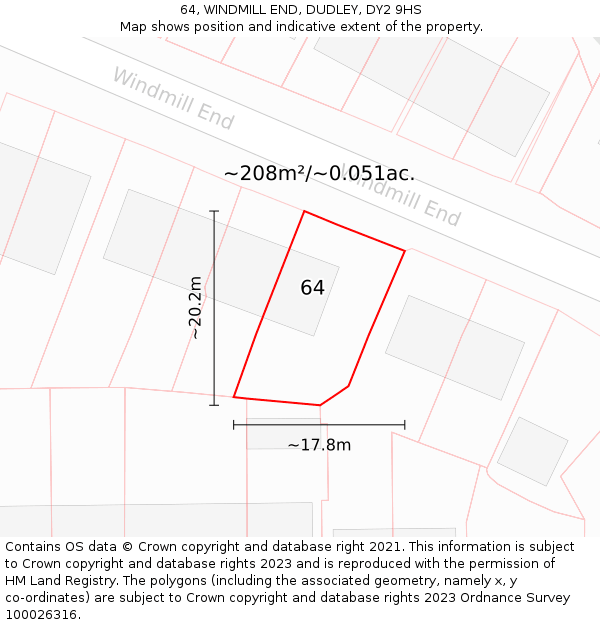 64, WINDMILL END, DUDLEY, DY2 9HS: Plot and title map