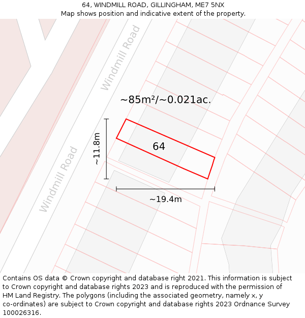 64, WINDMILL ROAD, GILLINGHAM, ME7 5NX: Plot and title map