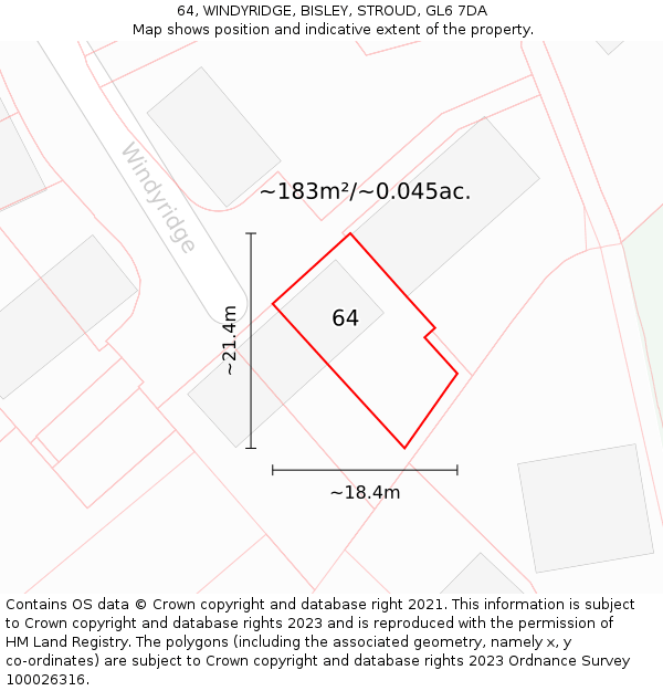 64, WINDYRIDGE, BISLEY, STROUD, GL6 7DA: Plot and title map