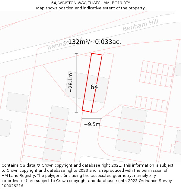 64, WINSTON WAY, THATCHAM, RG19 3TY: Plot and title map