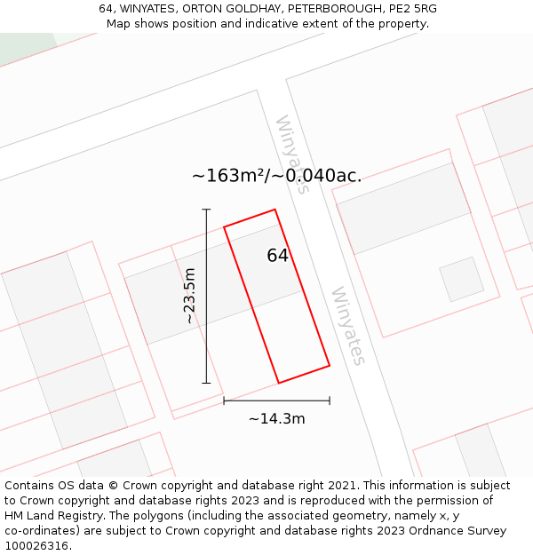 64, WINYATES, ORTON GOLDHAY, PETERBOROUGH, PE2 5RG: Plot and title map