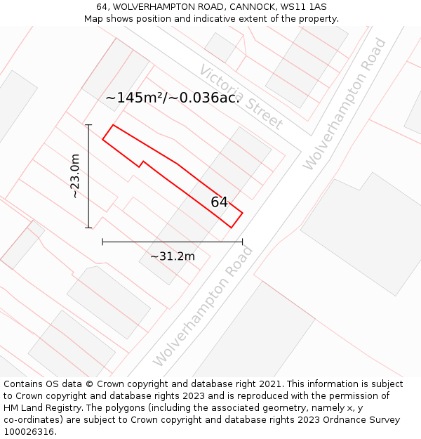 64, WOLVERHAMPTON ROAD, CANNOCK, WS11 1AS: Plot and title map