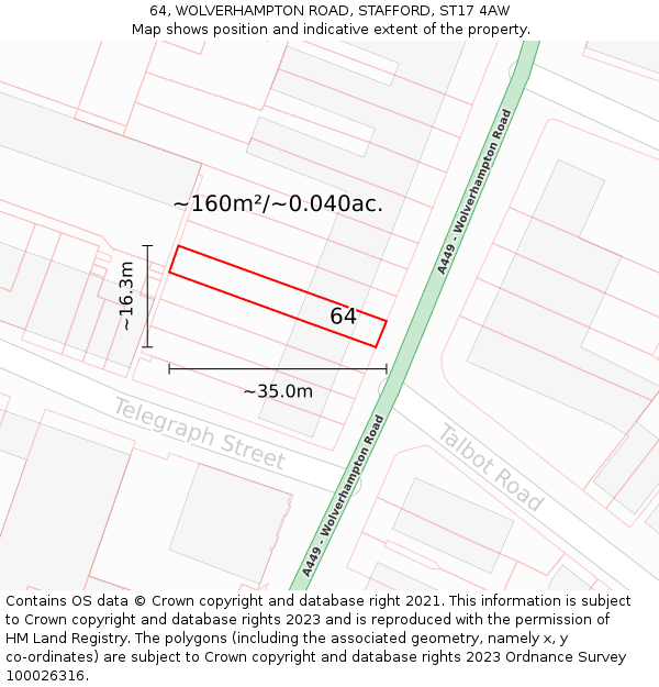 64, WOLVERHAMPTON ROAD, STAFFORD, ST17 4AW: Plot and title map