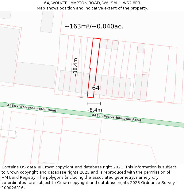 64, WOLVERHAMPTON ROAD, WALSALL, WS2 8PR: Plot and title map