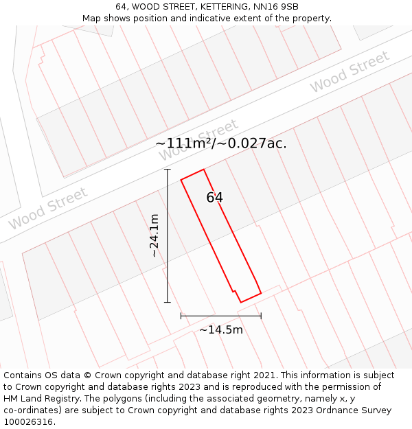 64, WOOD STREET, KETTERING, NN16 9SB: Plot and title map