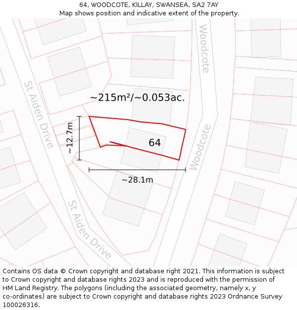 64, WOODCOTE, KILLAY, SWANSEA, SA2 7AY: Plot and title map