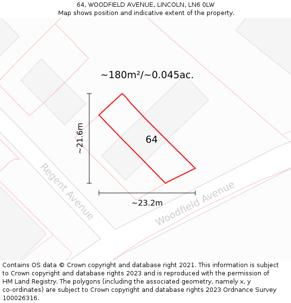 64, WOODFIELD AVENUE, LINCOLN, LN6 0LW: Plot and title map
