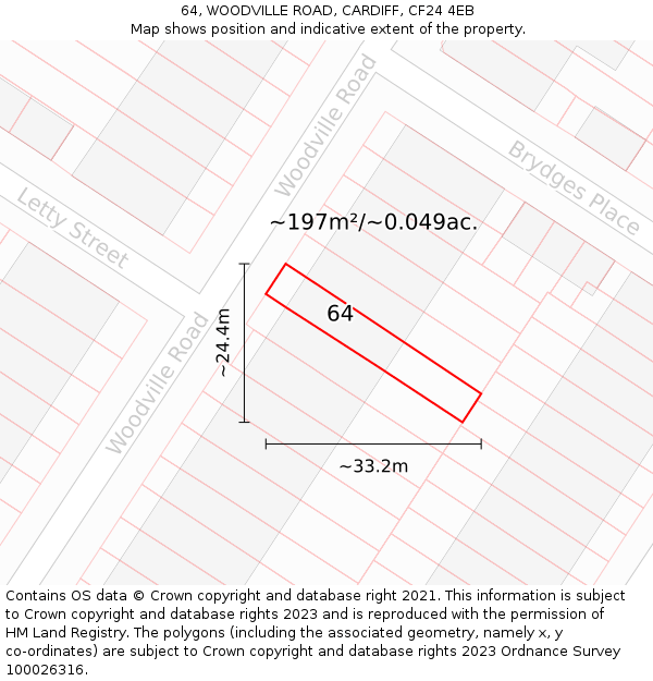 64, WOODVILLE ROAD, CARDIFF, CF24 4EB: Plot and title map