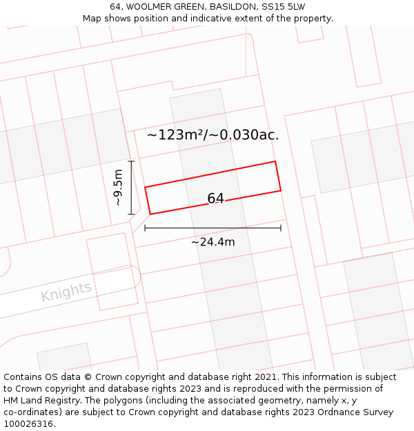 64, WOOLMER GREEN, BASILDON, SS15 5LW: Plot and title map