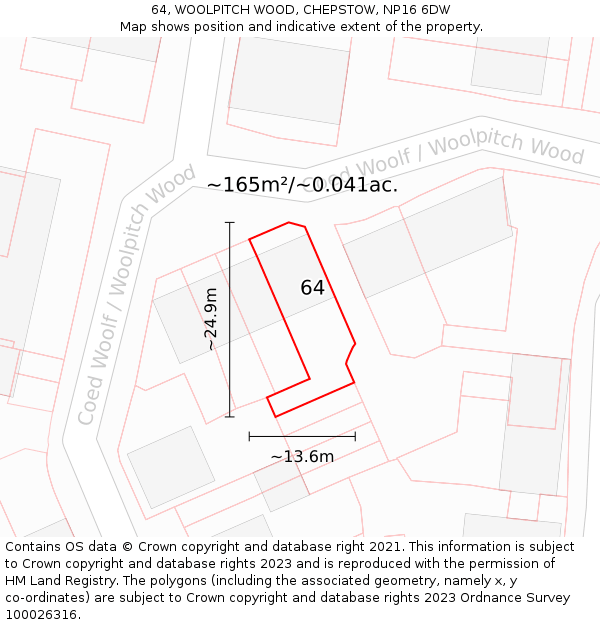 64, WOOLPITCH WOOD, CHEPSTOW, NP16 6DW: Plot and title map