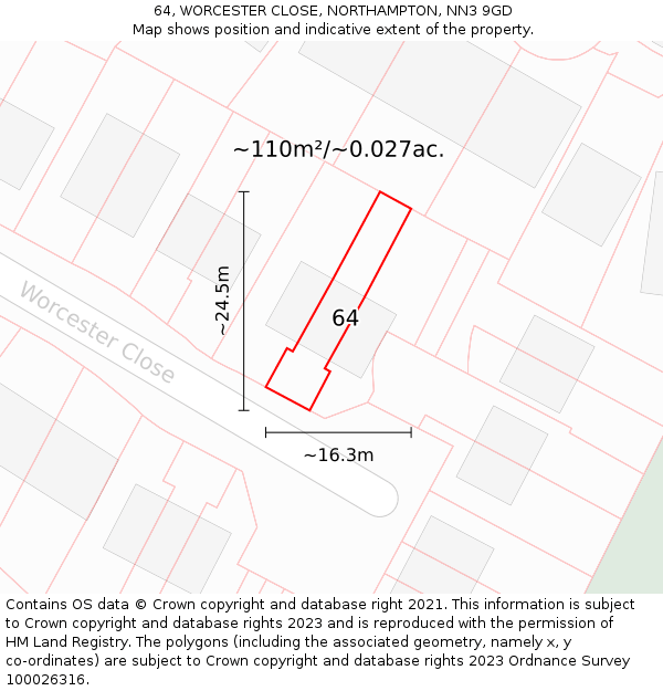 64, WORCESTER CLOSE, NORTHAMPTON, NN3 9GD: Plot and title map