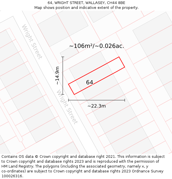 64, WRIGHT STREET, WALLASEY, CH44 8BE: Plot and title map
