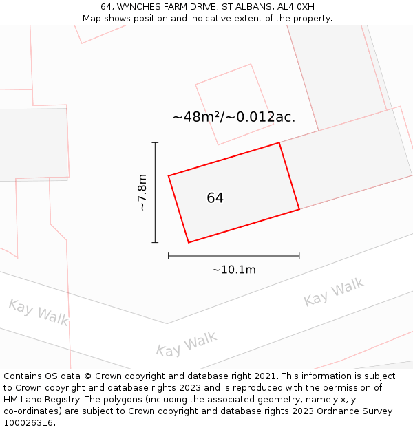 64, WYNCHES FARM DRIVE, ST ALBANS, AL4 0XH: Plot and title map