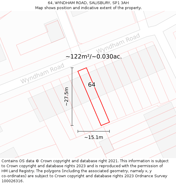 64, WYNDHAM ROAD, SALISBURY, SP1 3AH: Plot and title map