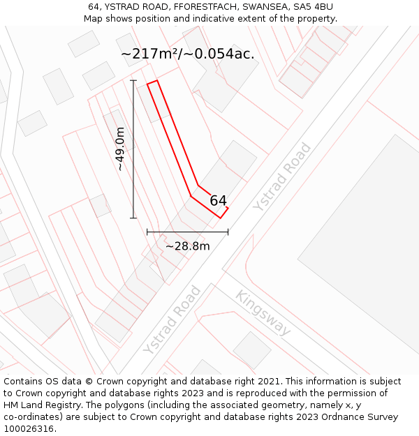 64, YSTRAD ROAD, FFORESTFACH, SWANSEA, SA5 4BU: Plot and title map