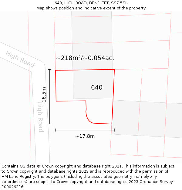 640, HIGH ROAD, BENFLEET, SS7 5SU: Plot and title map