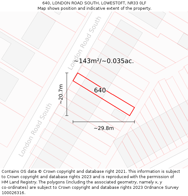 640, LONDON ROAD SOUTH, LOWESTOFT, NR33 0LF: Plot and title map
