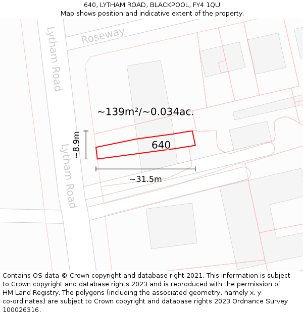 640, LYTHAM ROAD, BLACKPOOL, FY4 1QU: Plot and title map