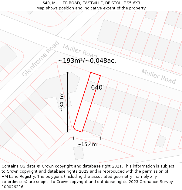 640, MULLER ROAD, EASTVILLE, BRISTOL, BS5 6XR: Plot and title map