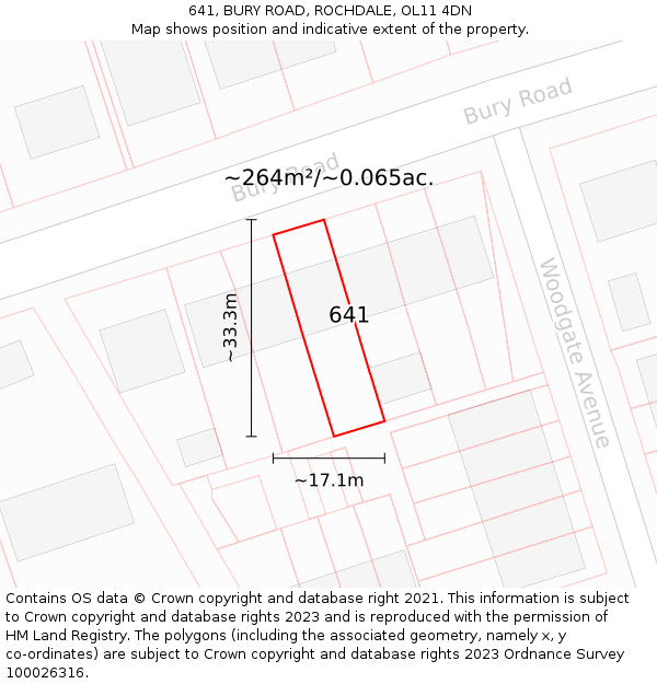 641, BURY ROAD, ROCHDALE, OL11 4DN: Plot and title map