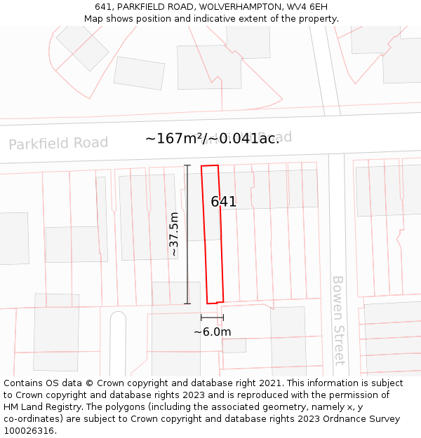 641, PARKFIELD ROAD, WOLVERHAMPTON, WV4 6EH: Plot and title map