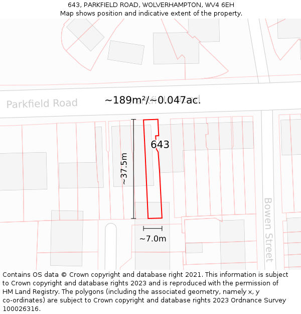 643, PARKFIELD ROAD, WOLVERHAMPTON, WV4 6EH: Plot and title map