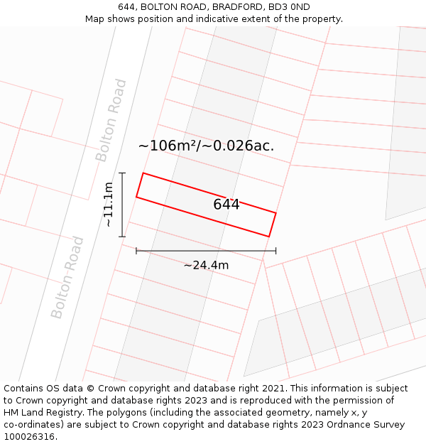 644, BOLTON ROAD, BRADFORD, BD3 0ND: Plot and title map