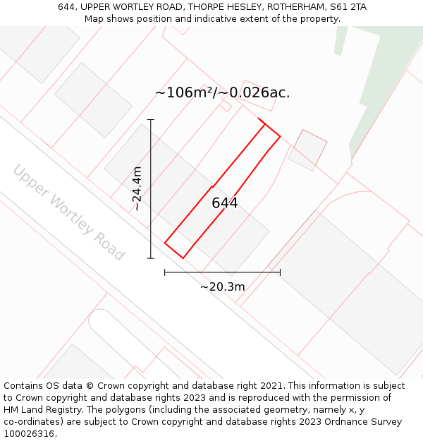 644, UPPER WORTLEY ROAD, THORPE HESLEY, ROTHERHAM, S61 2TA: Plot and title map