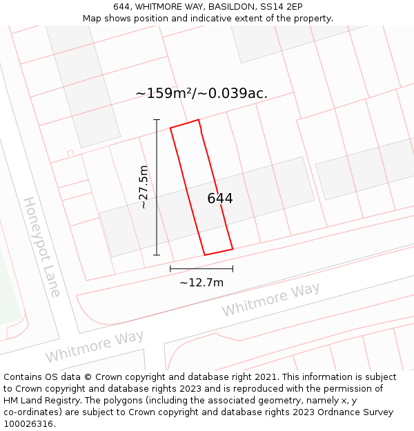 644, WHITMORE WAY, BASILDON, SS14 2EP: Plot and title map