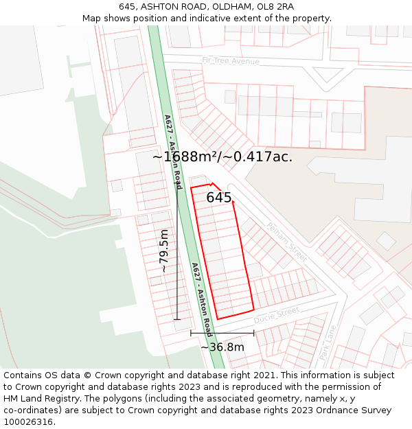645, ASHTON ROAD, OLDHAM, OL8 2RA: Plot and title map