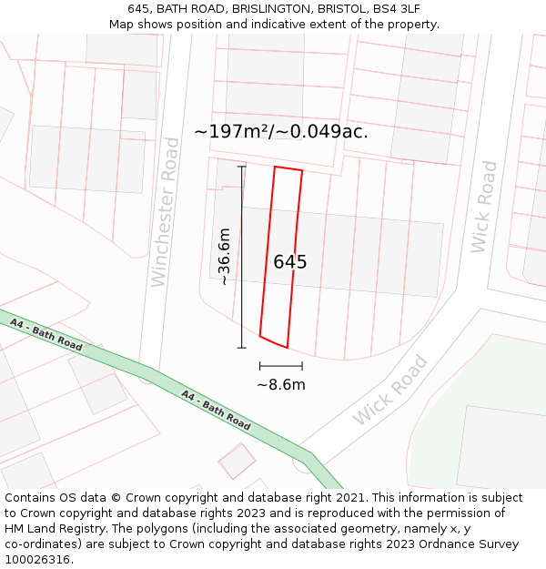 645, BATH ROAD, BRISLINGTON, BRISTOL, BS4 3LF: Plot and title map