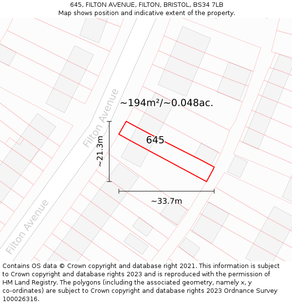 645, FILTON AVENUE, FILTON, BRISTOL, BS34 7LB: Plot and title map