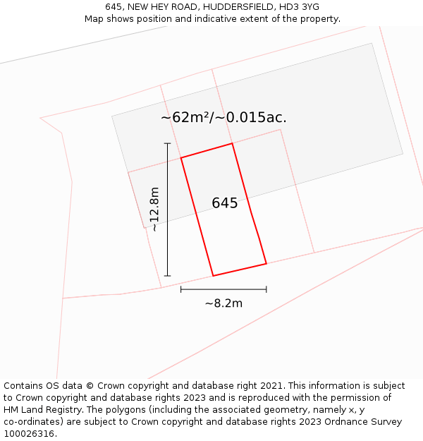 645, NEW HEY ROAD, HUDDERSFIELD, HD3 3YG: Plot and title map