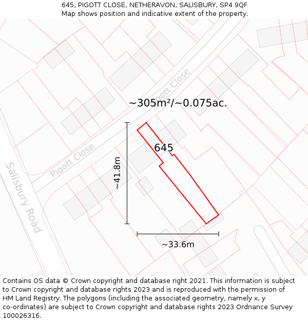 645, PIGOTT CLOSE, NETHERAVON, SALISBURY, SP4 9QF: Plot and title map