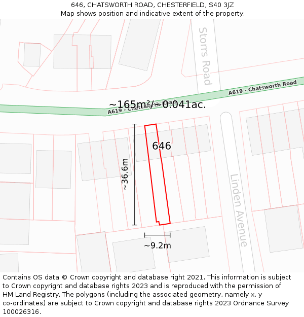 646, CHATSWORTH ROAD, CHESTERFIELD, S40 3JZ: Plot and title map