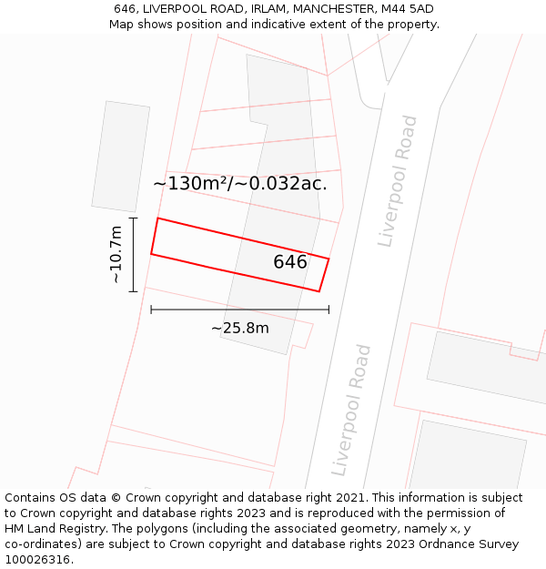 646, LIVERPOOL ROAD, IRLAM, MANCHESTER, M44 5AD: Plot and title map