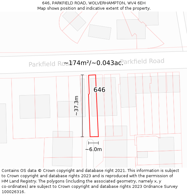 646, PARKFIELD ROAD, WOLVERHAMPTON, WV4 6EH: Plot and title map