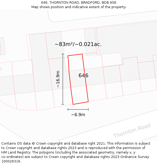 646, THORNTON ROAD, BRADFORD, BD8 9SE: Plot and title map